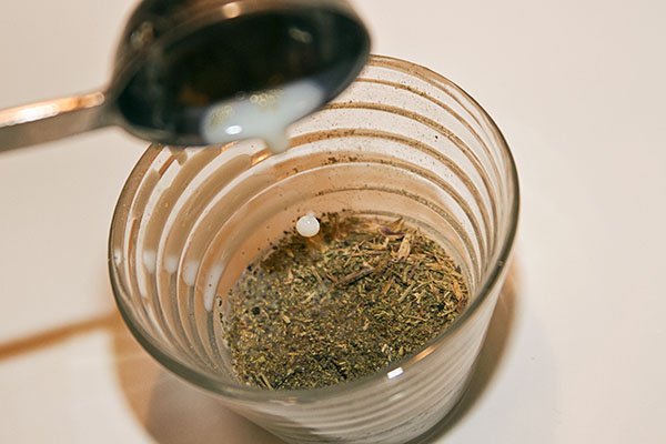 Add your hot liquid to the hyssop to create a strong "tea."